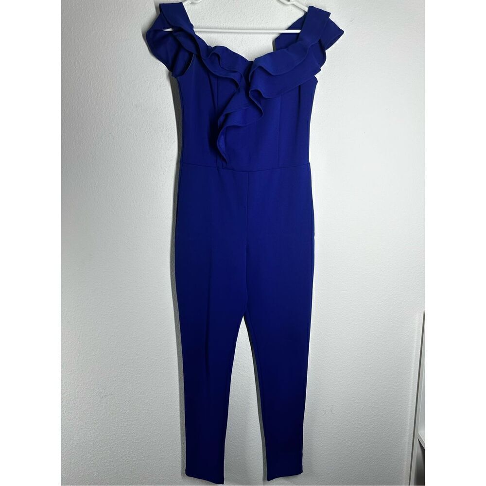 Cherry Mellow Womens Jumpsuit Blue Sleeveless V-Neck Ruffle One-Piece Size M